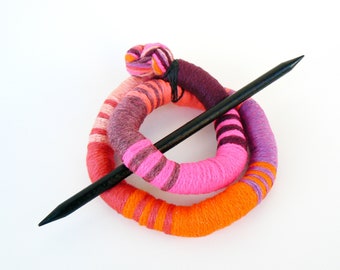 Handmade Ponytail Holder: Bright Yarn Hair Clip with Stick