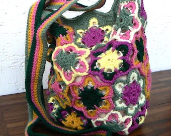 Crochet Granny Hexagon Bag: Upcycled Soda Tab Boho Tote