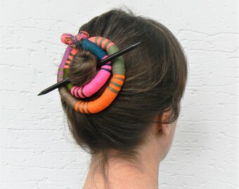 Colorful Textile Hair Bun Barrette: Sparkly Hair Slide