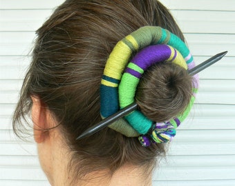 Large hair barrette, Stick Slide Fascinator, Ethnic bun holder, Statement Shawl brooch, Round Ponytail hair clip, Bun cuff clamp