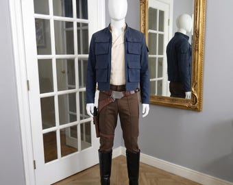 Han Solo Inspired Cosplay Costume Star Wars Smuggler Outfit Jacket Pants Belt Holster