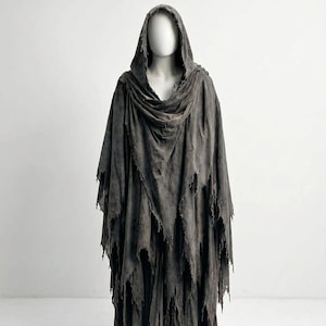 Cultist Hooded Cloak Dark Fantasy Tattered Robe Post Apocalyptic Hooded Cape Wasteland Wanderer Costume Gothic Cosplay Cloak