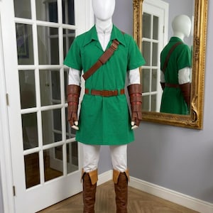 Link-inspirerad cosplay-dräkt, fantasyälv-hjälte-dräkt, grön tunika-cosplay-set.