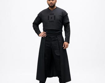 Kostium cosplay Mrocznego Galaktycznego Wojownika, Czarny strój myśliwca kosmicznego, kostium złoczyńcy science fiction