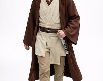 Ręcznie robiony kostium Jedi, strój rycerza kosmicznego, peleryna galaktycznego wojownika, cosplay na Comic Con.