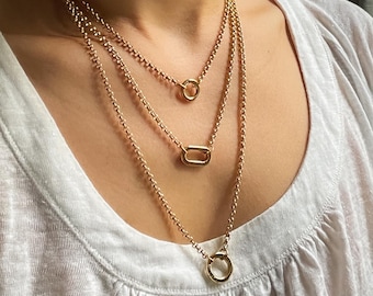 Gold Carabiner Charm Holder Necklace – Waterproof Layering Jewelry