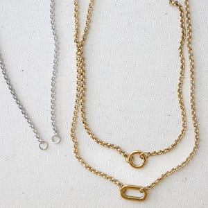 Waterproof Gold Charm Holder Necklace / Non Tarnish 18K Gold Oval Push Clasp Necklace, Carabiner Necklace
