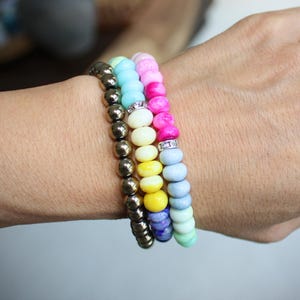 Colorful Gemstone Beaded Bracelet, Opal Bracelet with Rhinestone Accent Spacer Beads, Candy Bracelet