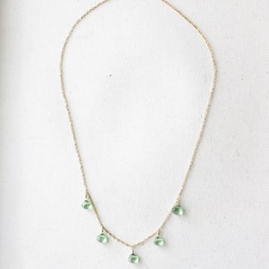 Green Quartz Tear Drop Gemstone Necklace, Gold Filled Gemstone Necklace, Gold Chain Necklace with Gemstones
