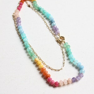 Collar de piedras preciosas arcoíris anudadas a mano, collar de piedras preciosas de seda anudadas de colores, collar de piedras preciosas multicolores Rondelle