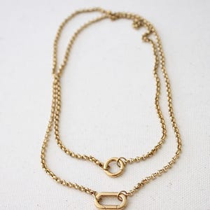 Waterproof Gold Carabiner Charm Holder Necklace, Stainless Steel Rolo Chain