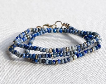 Blue Lapis Beaded Necklace, Tiny Gemstone Bead Necklace 3mm, Mini Gemstone Necklace, 14k Gold Filled Gemstone Necklace