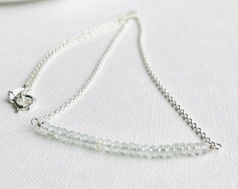 Aquamarine necklace, March Birthstone, gemstone row necklace, Sterling Silver or 14KT Gold Filled,