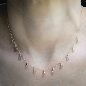 Labradorite Necklace, Dainty Gold Filled Chain Necklace with Dangling Gemstones and Gold Filled Beads, Necklaces for Women