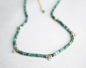 Emerald Necklace, Beaded Emerald Necklace, May Birthstone Jewelry, Green Beaded Necklace