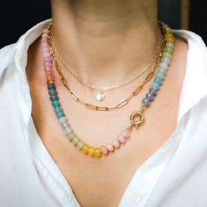 Rainbow Gemstone Necklace, Knotted Gemstone Necklace, Colorful Candy Necklace, Pastel Rainbow Gemstone Rondelle Necklace