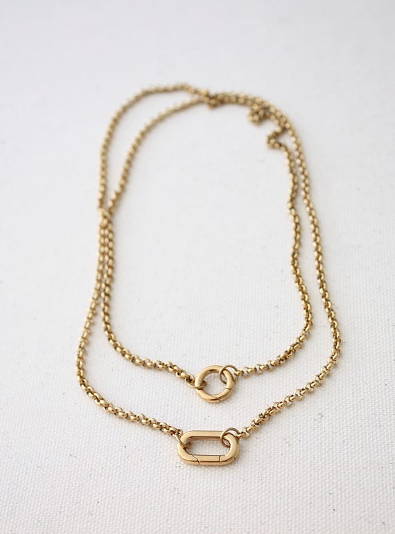 Waterproof Gold Carabiner Charm Holder Necklace, Stainless Steel Rolo Chain