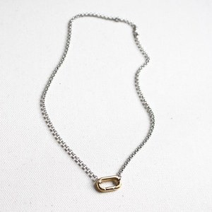 Silber Kette Karabiner Halskette, Mixed Metal Halskette, Charm Halter Halskette, Karabiner Kette Halskette