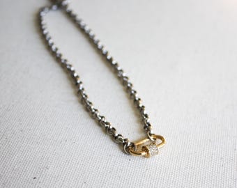 Sterling Silver Screw Carabiner Necklace | Mixed Metal | Rolo Chain