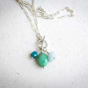 Dangling Gemstone Charm Pendant Necklace, 925 Sterling Silver Paper Clip Toggle Necklace