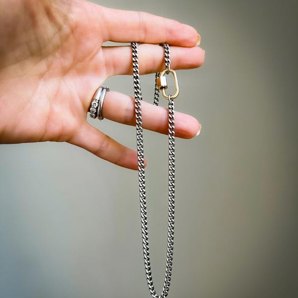 Carabiner Necklace, Mixed Metal, 925 Sterling Silver Carabiner