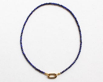 Blue Lapis Necklace with Gold Carabiner Clasp