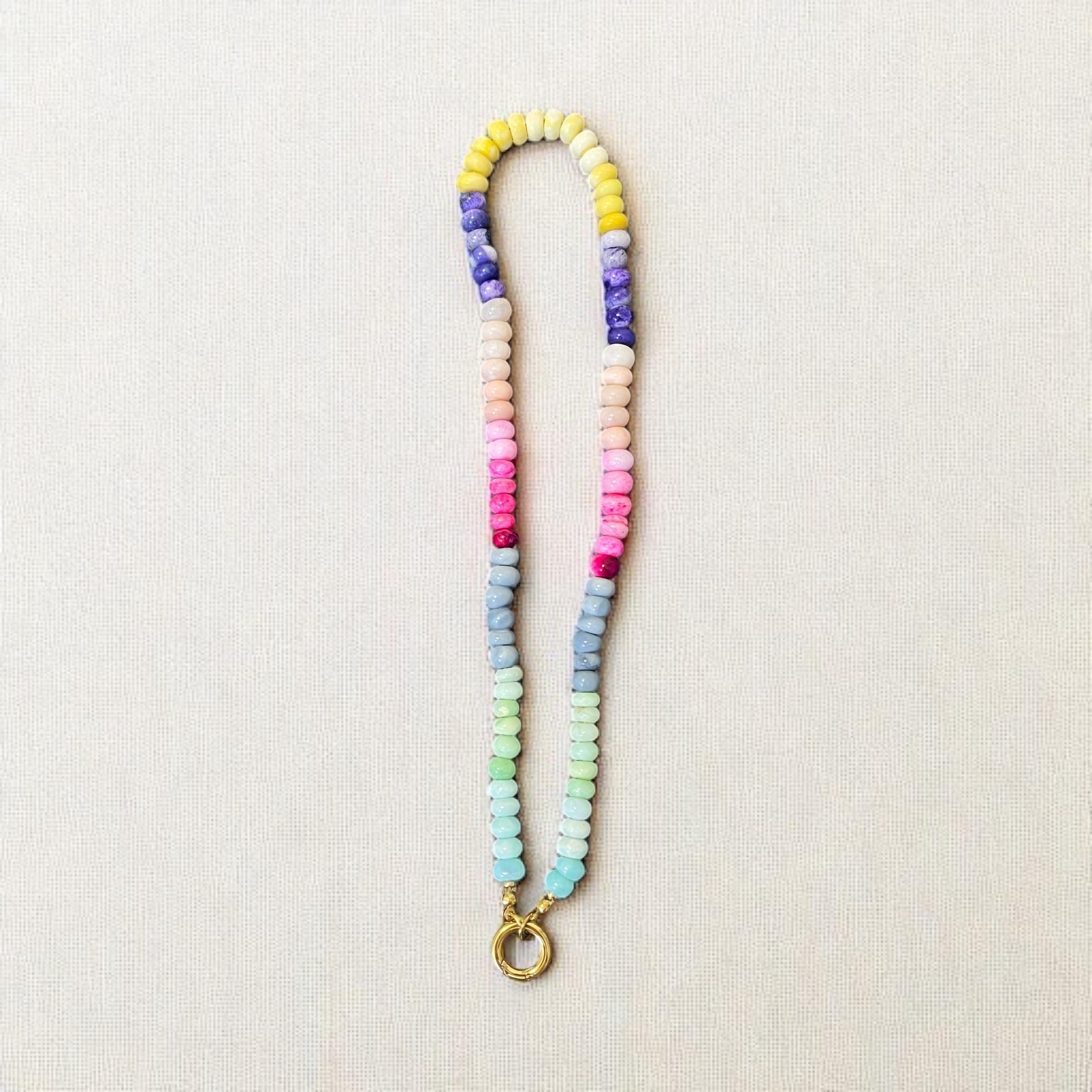 レインボーオパールビーズネックレス、変色しない18Kゴールドカラビナ