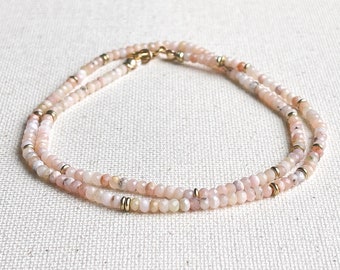 Pink Opal Beaded Necklace, Tiny Gemstone Bead Necklace 3mm, Pink Gemstone Necklace, Minimalist Necklace, 14k Gold Filled Gemstone Necklace