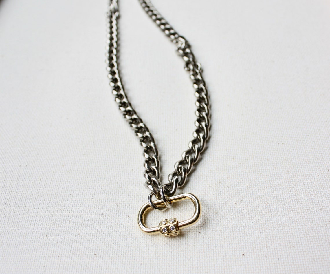 Mixed Curved Chain Necklace Silver