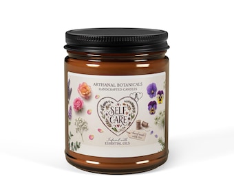 Self Care Floral Soy Candle Bernsteinglas | Duftende Kerze