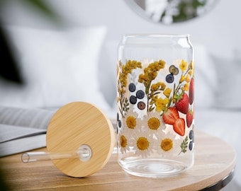 Orange Scheibe Blumen Obst Sipper Glas | 16 Unzen