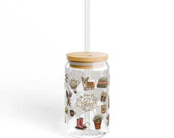 Vaso con pajita para herramientas de jardinería y plantas / 473 ml, Bendecido, Corgi, Amante del café, Taza de café, Mamá de perros, Amante de la jardinería, Regalo para ella, Regalo