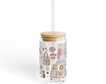 Cozy Cat Kaffee Sipper Glas 16oz | Bambus Deckel, Katzen Mama, Katzen Liebhaber, Katzen Mama Geschenk, Geschenk für Katzenbesitzer
