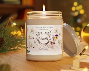 Vanille Handgemachte Kerze 9oz Glas | Sojakerze mit weißem Deckel Handwerkliche Botanicals Kerze, Geschenk für Sie, Vanilleschote