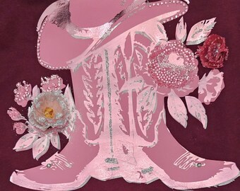 Roze cowboylaarzen hoed bloemen westernwear grafisch T-shirt