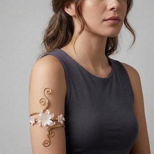 Floral Arm Cuff Bracelet | Fairy  Inspired Armlet | Adjustable Flower Upper Arm Bracelet | Cosplay Jewellery