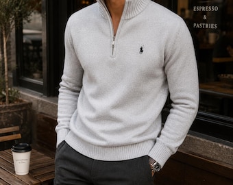 Jersey de punto con cremallera de un cuarto para hombre, suéter de punto, suéter informal de manga larga, top elegante de invierno, regalo para hombre, suéter de punto para hombre