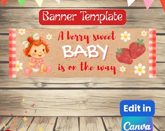 Szablon edytowalnego baneru „Jagodowe słodkie dziecko” Canva, baner na imprezę do druku DIY, dekoracja na baby shower, baner z pędzlem, natychmiastowe pobranie