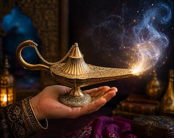 Große Vintage Messing Genie Lampe - 24 cm Aladdin Style Oriental Decor