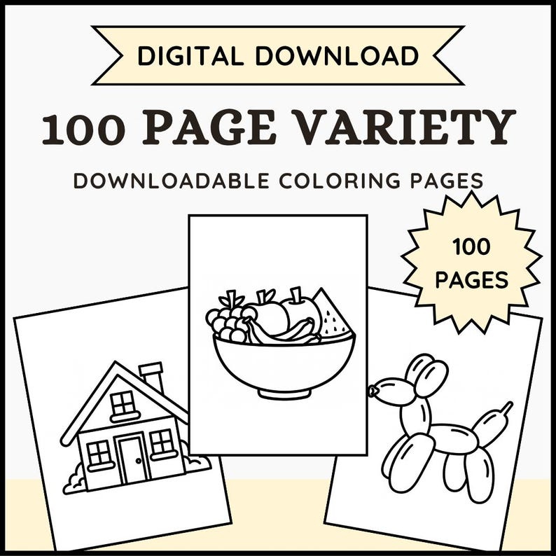 100 Page Variety Bold and Easy Coloring Pages Digital Download - Etsy