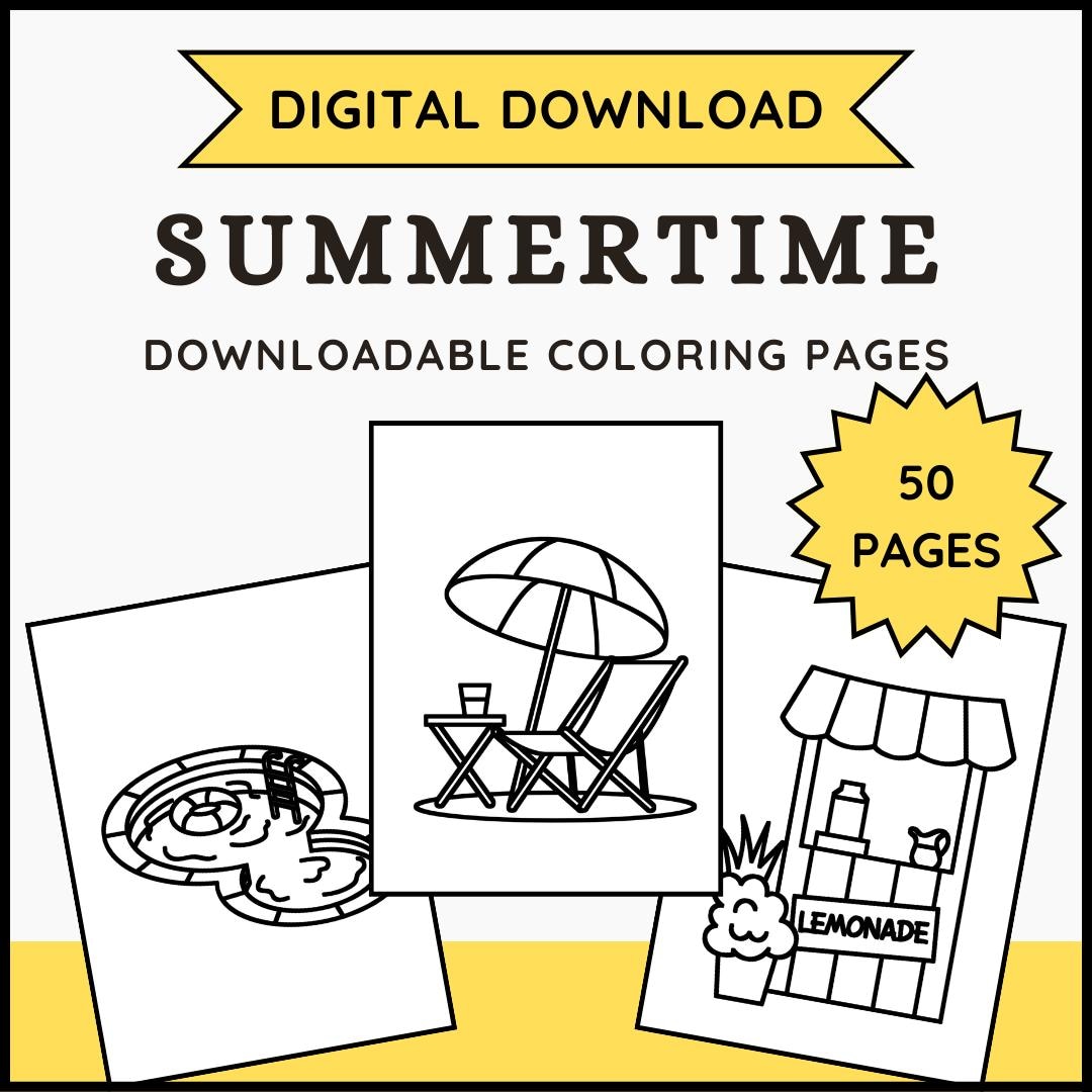 Summertime Bold and Easy Coloring Pages Digital Download - Etsy