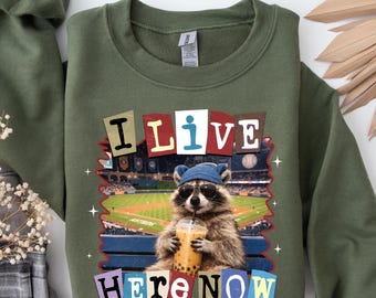 I Live Here Now Raccoon Sweatshirt: Baseball Field Sweater, Game Day Crewneck, Sports Fan