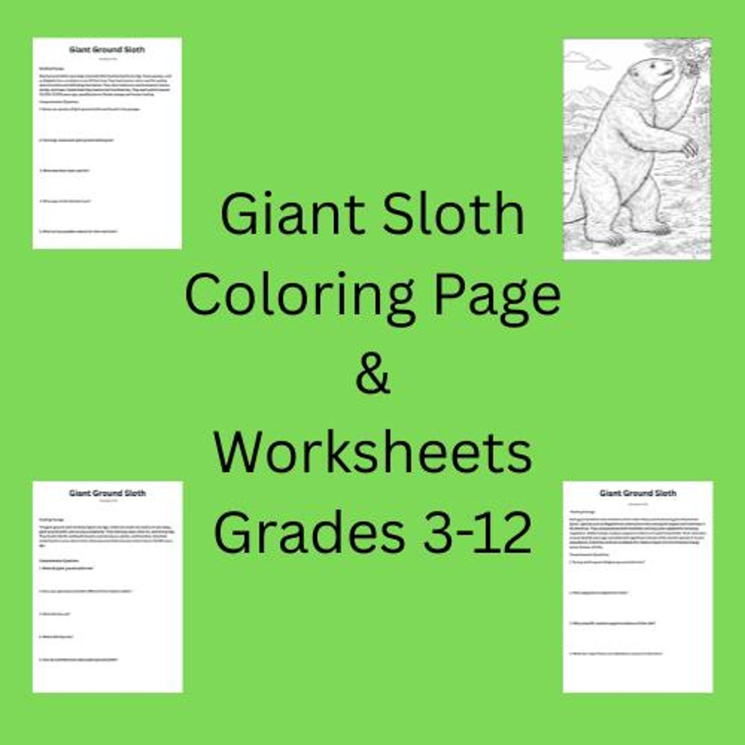 Giant Sloth Coloring Page and Worksheets With Answer Keys - Etsy