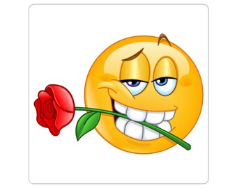 Pegatina de carita sonriente coqueta con rosa / Pegatina Rizz