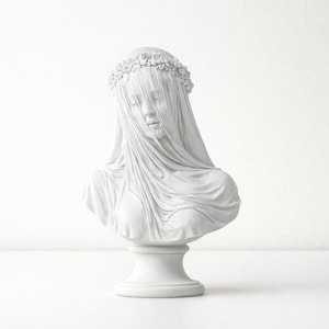 Veiled Woman Bust Sculpture, White Marble Style, Classical Veil Art, Minimalist Decor (6 inches)