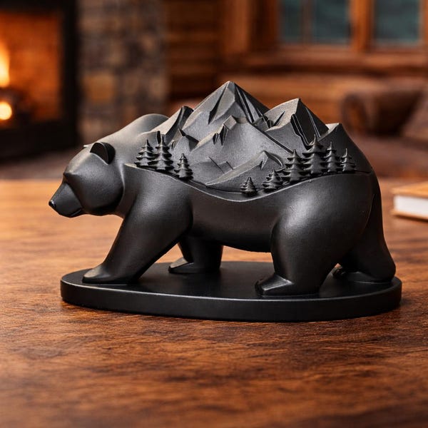 Bear Mountain Silhouette Sculpture, Rustic Woodland Animal Decor