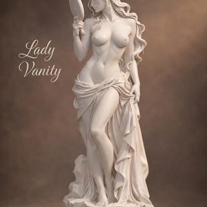 Aphrodite Mirror Statue – Greek Goddess Sculpture, Classical Desk Decor (Off White/Matte Black)