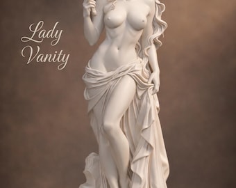 Aphrodite Mirror Statue – Greek Goddess Sculpture, Classical Desk Decor (Off White/Matte Black)