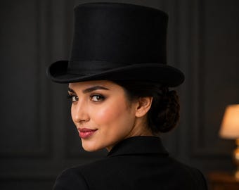 Sombrero de copa de seda negra hecho a mano para hombre/mujer, estilo formal vintage unisex.