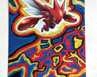 Ciseaux dans un mélange de bleus et de rouges.